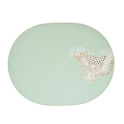 Vintage Safari Reversible Faux Leather Von Gern Home x Dragons Of Walton Street Light Green 14" x 18" Oval Placemat