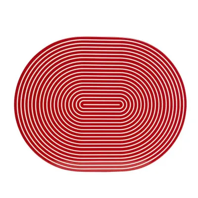 Lacquer Stripe Red/White 14" x 18" Oval Placemat