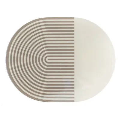 Stripes/Solids Lacquer Gray/White 14" x 18" Oval Placemat