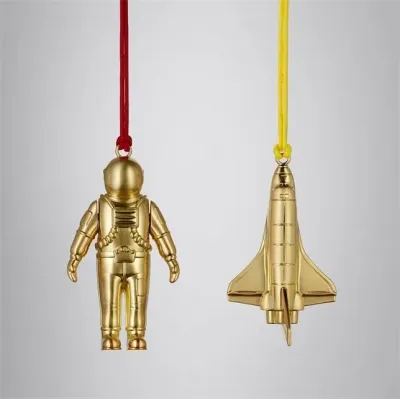 Christmas Spaceman & Rocket Golden Ornament