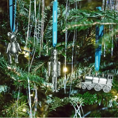 Christmas Metal Steam Train Teddy & Nutcracker Silver Ornament Set Of 3