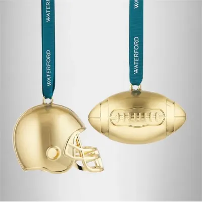 Christmas Metal Football & Football Helmet Golden Ornament Set Of 2