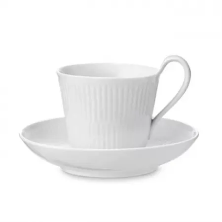 White Fluted High Handle Cup & Saucer 8.35 oz