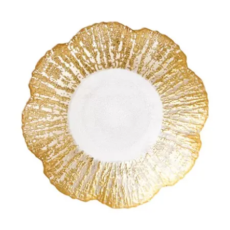 Rufolo Glass Gold Small Shallow Bowl 9.5"D, 1.5"H