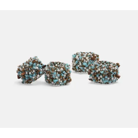 Fianna Turquoise Mix Napkin Rings Glass Beads Boxed Set of 4