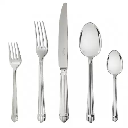 Aria Silverplated 110 Pieces Set for 12 Imperial Canteen (12x: Dinner Fork, Dinner Knife, Tablespoon, After Dinner Teaspoon, Dessert Fork, Dessert Knife, Dessert Spoon, Fish Fork, Fish Knife + 1 x: Serving Spoon, Serving Fork)