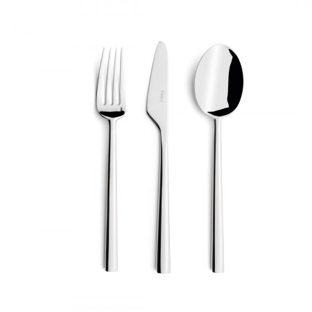 Rondo Steel Polished 130 pc Set Special Order (12x: Dinner Knives, Dinner Forks, Table Spoons, Coffee/Tea Spoons, Mocha Spoons, Dessert Knives, Dessert Forks, Dessert Spoons, Fish Knives, Fish Forks; 1x: Soup Ladle, Serving Knife, Serving Fork, Serving Spoon, Sauce Ladle, Cheese Knife, Sugar Ladle, Pie Server, Fish Serving Knife, Fish Serving Fork)