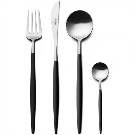 Goa Black Handle/Steel Matte 24 pc Set (6x Dinner Knives, Dinner Forks, Table Spoons, Coffee/Tea Spoons)