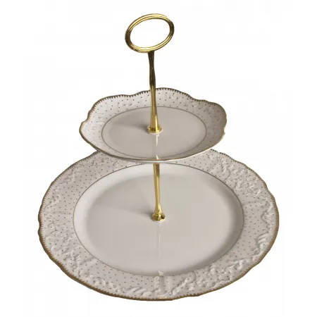 Simply Anna Polka Gold 2 Tiered Cake Stand