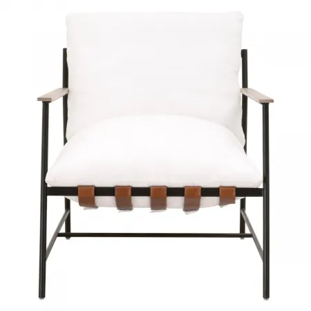 Brando Club Chair LiveSmart Peyton-Pearl, Chestnut Top Grain Leather, Natural Gray Oak, Black Iron