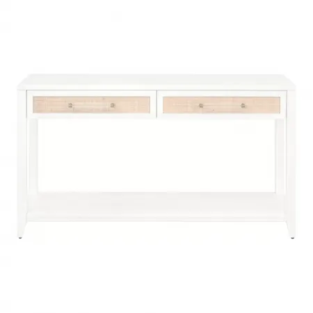 Holland 2-Drawer Console Table Matte White, Natural Rattan