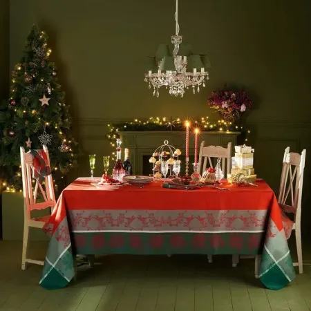 Cadeaux De Noel Rouge Green Sweet Stain-Resistant Cotton Damask Table Linens