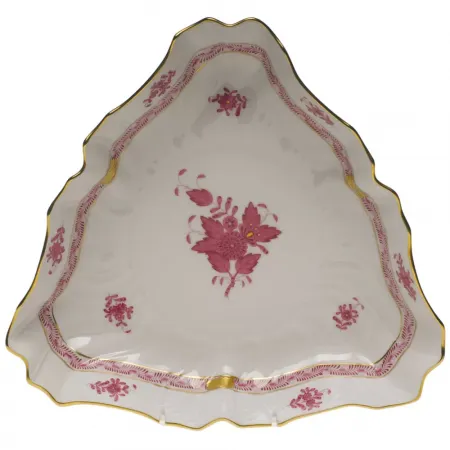 Chinese Bouquet Raspberry Triangle Dish 9.5 in L