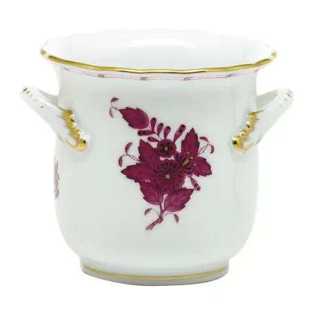 Chinese Bouquet Raspberry Mini Cachepot With Handles 4.75 in L X 3.75 in H