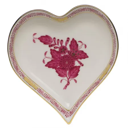 Chinese Bouquet Raspberry Small Heart Tray 4 in L X 4 in W
