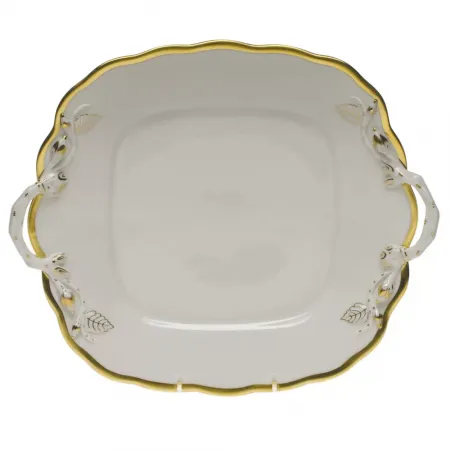 Gwendolyn Gold Square Cake Plate With Handles 9.5 in Sq