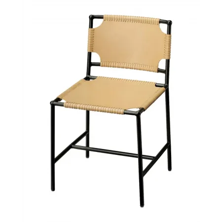 Asher Dining Chair In Cashew Leather & Black Metal