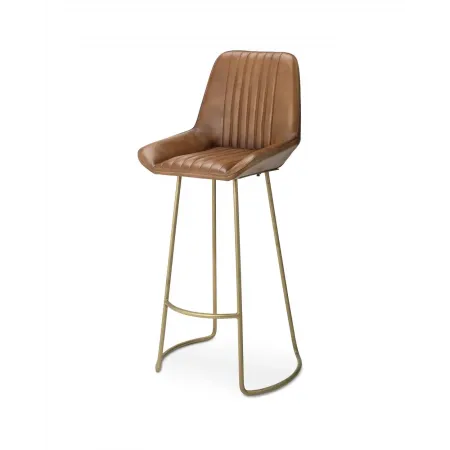Perry Bar Stool Buff Leather & Antique Brass