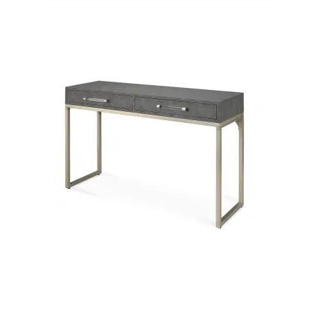 Kain Console Grey Faux Shagreen and Nickel Metal