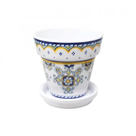 Sorrento Melamine 5" Tall x 5.25" Diam Small Flower Pot with Drainage Hole and 4.75" Saucer