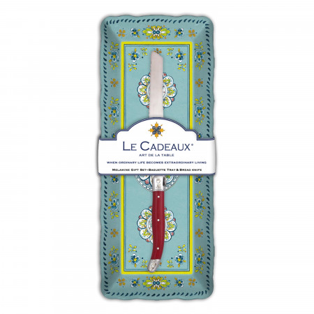 Madrid Turquoise Melamine Baguette Tray w/Red Laguiole Bread Knife