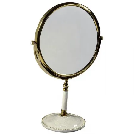 Audrey Moonglow Enamel/Gold Trim 3X Magnifying Mirror (13.75"H x 9"W)