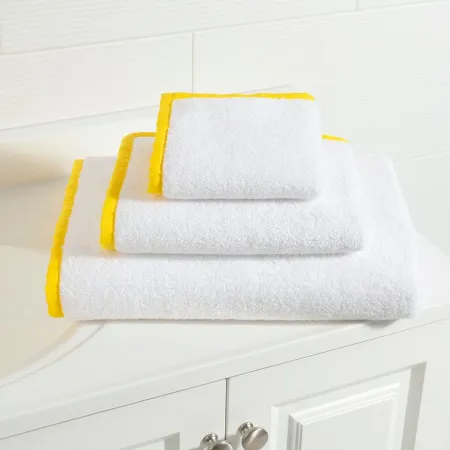 Signature Banded White/Lemon Bath Towels