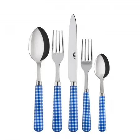 Gingham Lapis Blue 5-Pc Setting (Dinner Knife, Dinner Fork, Soup Spoon, Salad Fork, Teaspoon)