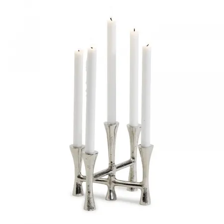 Nobis Silver Taper Candle Holder Holds 5 Candles Aluminum