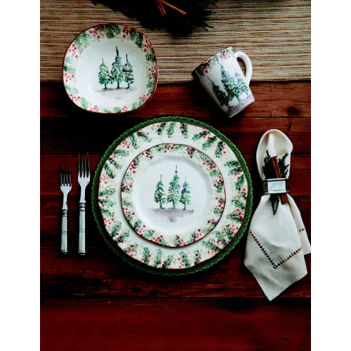 Set De 4 Mugs De Noël Arte Italica - Décoration Cottage De Vacances - Céramique Peinte à La Main - Occasion