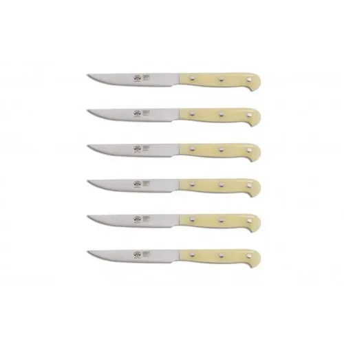 Set of 6 Steak Knives White Lucite Handles Intero Berti 