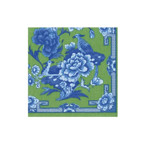 Caspari Cloth Dinner Napkins Set of 4 Block Print Leaves Blue