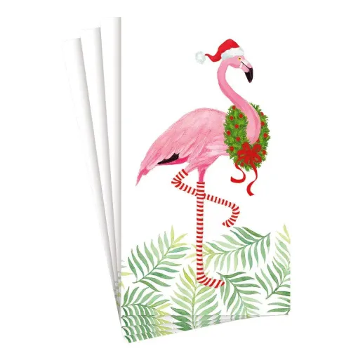 Caspari Christmas Flamingos Guest Towel Gracious Style