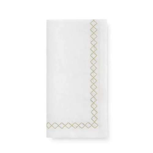Sferra Filetto Modern Classic White Linen Gold Border Dinner Napkins - Set  of 4