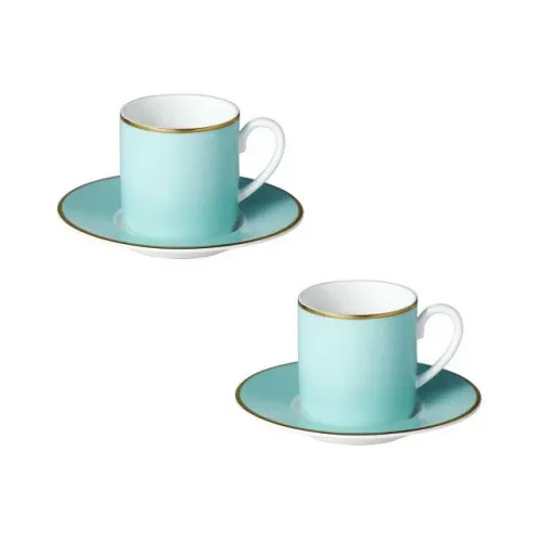 Porcelain Set of Two Espresso Cups and Saucers