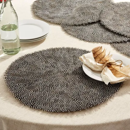 Two's Company Set of 6 Guinea Fowl Feather Placemats Feathers