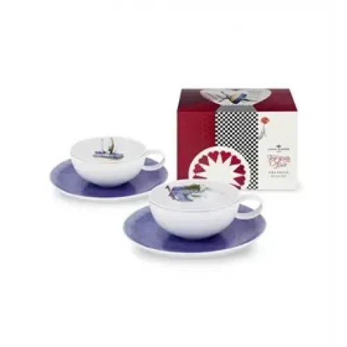 Tea With Alice Set 2 Tea Cup & Saucer + Tea Bag (Gift Box) 7.4 H x 7.4 L x  7.4 W in