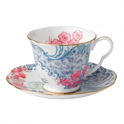 Spring Flowers with Hummingbird Fine Porcelain Latte Cups Tea Set