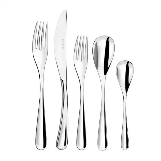 Eole Stainless 5 Pc Setting (Table Knife, Table Fork, Dessert/Salad Fork, Dessert/Soup Spoon, Tea Spoon)