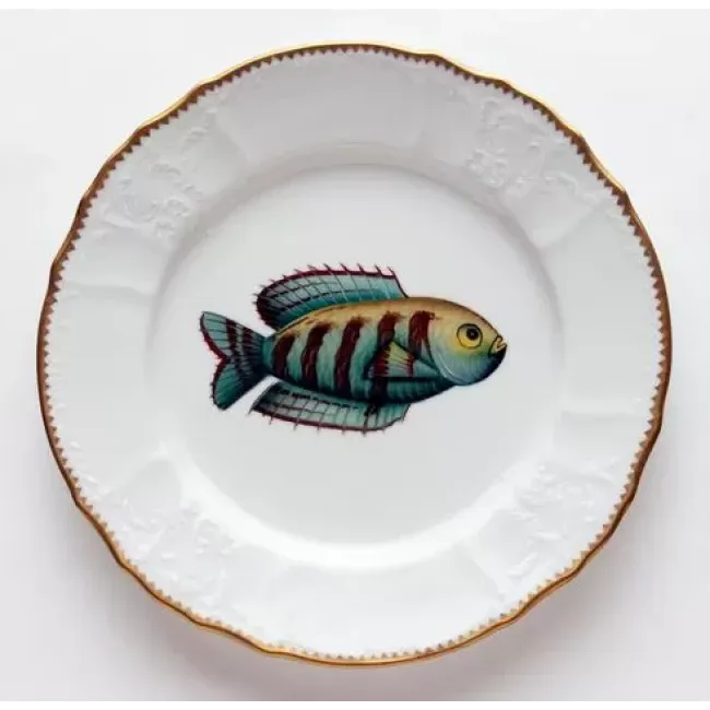 Antique Fish Aqua/Brown Stripes Dinner Plate 9.5 in Rd