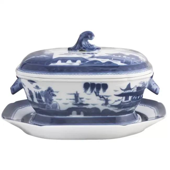 Blue Canton Octagonal Tureen & Stand