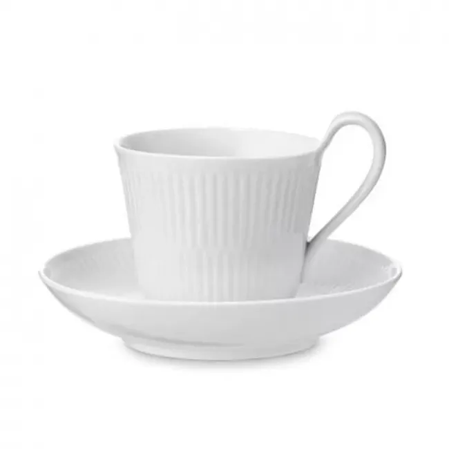 White Fluted High Handle Cup & Saucer 8.35 oz