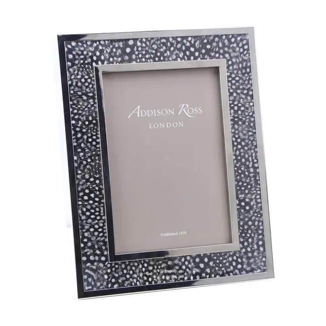 Spotty Guinea Fowl Feather and Silver Picture Frame 8 x 10 in