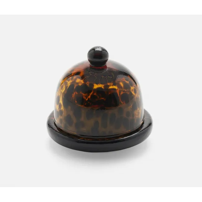 Andrew Tortoise Shell Round Butter Dish Hand Blown Glass, Pack of 2