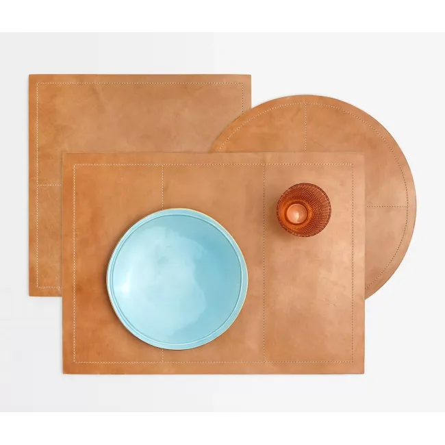 Evan Aged Camel Leather Placemats and Coasters