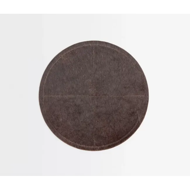 Tanner Dark Brown Round Placemat Hair-On-Hide, Pack of 2