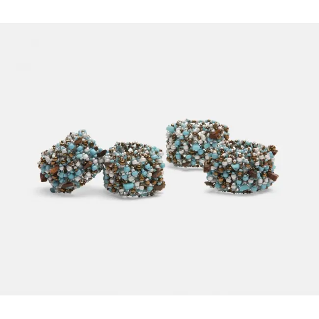 Fianna Turquoise Mix Napkin Rings Glass Beads Boxed Set of 4