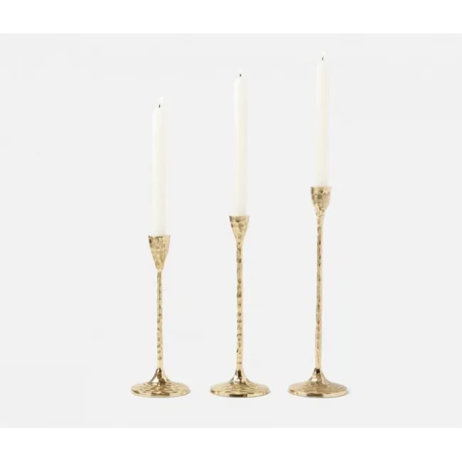 Alina Gold Candle Holders Hammered Brass Set/3