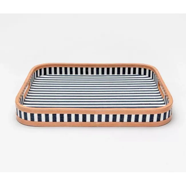 Hamilton Striped Canvas W/Leather Trim Tray Rectangular With Rounded Edges
