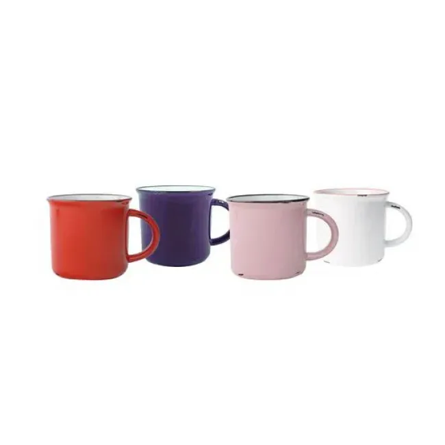 Tinware Mug Set Sweetheart (Includes Red, Pink, Plum, White w/ Red Rim)